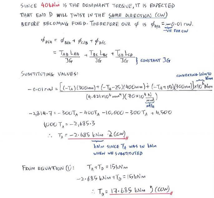 Statically Indeterminate Analysis with Torque solution step 3