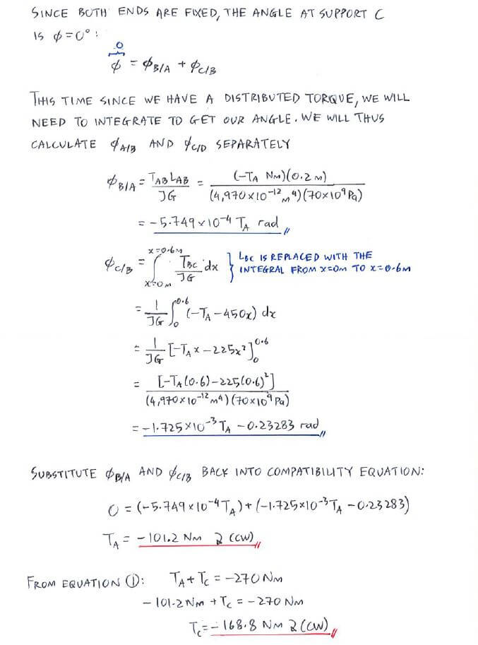 Statically Indeterminate Analysis with Torque solution step 3